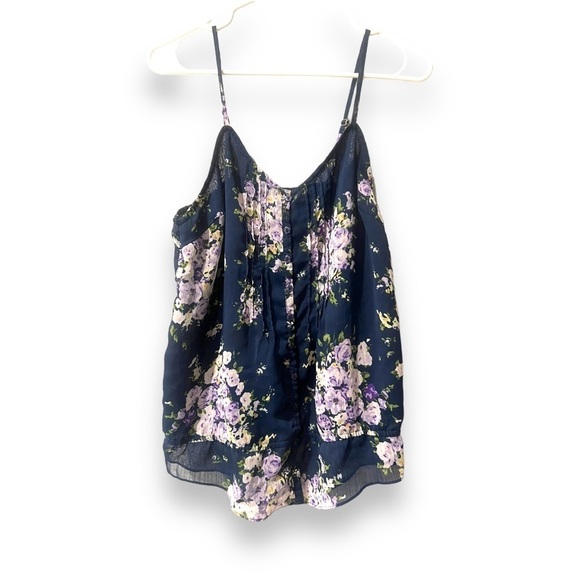 IRIS NAVY BLUE WITH PURPLE FLORAL PRINT CHIFFON TOP - Picture 1 of 6